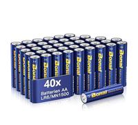 BONAI Pilas Alcalinas AA LR6 (Pack de 40 Unidades) 1.5 V Mignon Pila Alkaline, Rendimiento Elevado, Almacenamiento de 10 años, Gama Performance Potentes Pilas Desechables MN1500