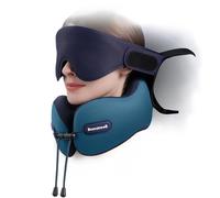 Bonairest Almohada de Viaje, Almohada Cervical para Avión con Antifaz 3D y Correa de Asiento para Vuelos Largos y Viajes por Carretera, Espuma de Doble Densidad, Esencial para Viajes en Aqua & Morado