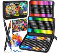 Bonala 72 Colores Rotuladores Lettering Doble Punta, Rotuladores Punta Fina y Punta Pincel, Brush Pen Acuarelables con Estuche - Caligrafía, Mandalas, Libros para Colorear y Dibujo - Adultos