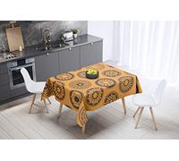 Bonamaison Flores Mandala Mantel Impermeable, Naranja, 140x140 Cm, 1 Unidad