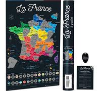 Bonanzana - Tarjeta de Francia con rascado - 70 x 42 cm - Póster para rascar las regiones y departamentos franceses visitados con platos y lugares - Tarjeta de regalo de pared de viaje - Scratch Off