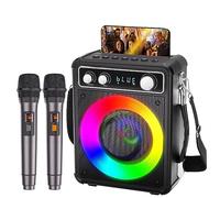 BONAOK Karaoke Profesional Inalámbricos con 2 Micrófonos, Máquina de Karaoke con luz Altavoces Bluetooth Sistema PA Soporte FM/USB/TF Card/Rec/AUX para la Fiesta al Aire Libre/Interior