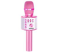 BONAOK Micrófono de Karaoke, micrófono inalámbrico Bluetooth 3 en 1, máquina de Altavoz para niños, micrófono KTV portátil para el hogar, Compatible con Dispositivos Android Bluetooth (Rosa Claro)