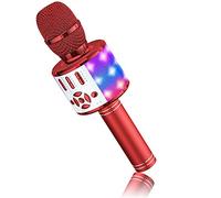 BONAOK Micrófono Inalámbrico para Niños, Micrófono de Karaoke con Sonido Mágico, Máquina de Karaoke Bluetooth 4 en 1, Máquina de Canto Adultos con Micrófono de Karaoke, para Fiestas/Exteriores (Rojo)