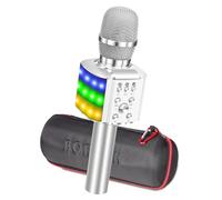 BONAOK Micrófono para Niños, Micrófono de Grabador Karaoke Bluetooth, Micrófono de karaoke 3 en 1 con Luces, Máquina karaoke para Fiestas en Casa de Regalo de Cumpleaños para iPhone/Android (Plateado)