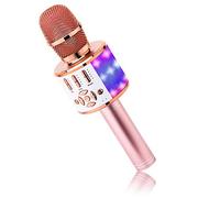 BONAOK Micrófonos de Karaoke Bluetooth, 4 en 1 Micrófonoss Inalámbricoss de Karaoke, Micrófonos de Karaoke LED para Niños, Dispositivo de Karaoke KTV, Compatible con iOS Android(Oro Rosa)