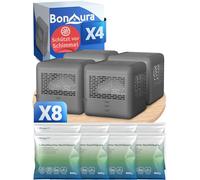BonAura® 4 deshumidificadores sin electricidad + 8 deshumidificadores de 400 g - Deshumidificador de hasta 40 m² para sótano, baño, etc. - Deshumidificador y deshumidificador granulado en el set