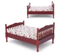 Bonbela 12 camas en miniatura cama de muñeca cama de 1:12 cama de escalera mueble de casa de muñecas de madera marrón blanco pequeño patrón floral con una fabricación exquisita para la decoración de