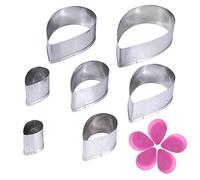 Bonbela 7 moldes de flores de acero inoxidable con forma de gotas de agua en forma de galleta, peonías, pétalos, fondos, herramientas de decoración de pasteles