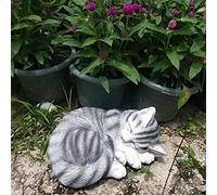 Bonbela Estatua de Gato Durmiente de Jardín, Lindo Adorno Artístico de Gato con Textura Realista para Decoración de Patio, Césped, Material de Resina Duradero de 7,1x9,8x2,8 Pulgadas (Gris