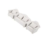 Bonbela Juego de Mini Sofás para Casa de Muñecas 1:12 de 3 Piezas, Muebles de Madera Hechos a Mano No Tóxicos con Cojín a Cuadros, para Decoración de Casa de Muñecas en Sala de Estar y (Blanco)