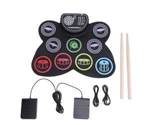 Bonbela Kit de Almohadilla de Tambor en Rollo de Batería Electrónica 9 Almohadillas con Guión de Auriculares de Entrada Mp3 de Bluetooth y Grabación para Principiantes Adultos Niños