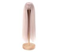 Bonbela Peluca de muñeca larga y recta con flequillo, pelucas realistas de 1/4 con flequillo recto, pelo sintético para una circunferencia de cabeza de 18,5 a 21 cm (gris claro y rosa)