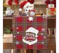 BonBotimen Camino de Mesa Navideño Lino 40x140 Camino de Mesa Navidad Rojo Lavable Decoración de Mesa Comedor de Cocina Mantel Navideño Cuadros de Copos de Nieve para Fiesta Invierno Decoración