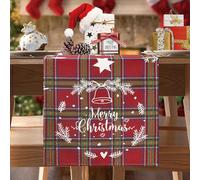 BonBotimen Camino de Mesa Navideño Rojo 140 X 40 Camino de Mesa Cuadros Copos de Nieve Camino de Mesa Navidad Decoración de Mesa de Comedor de Cocina de Temporada para Decoración de Mesa Navideña