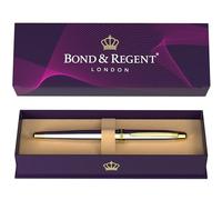 Bond & Regent Bolígrafo de punta redonda de grado de lujo certificado y cromo plateado y oro de 24 quilates, bonito regalo para hombres y mujeres