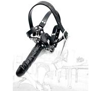 Bondage Arnés de Cuero para la Cabeza con Correa de Mordaza en Silicona Consolador Doble con Mordaza para el Pene Erótico Flirt Sex Toy Face Strapon de Silicona para Atar a la Cabeza Consolador