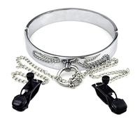 Bondage Collares Metálicos con Pinzas para Pezones,Pezones, Pinzas para Pezones, Cadenas para Pezones, Juego de Sujeciones para Coquetear, Juego de Esclavitud Erótica BDSM(Ø14cm)