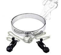 Bondage Collares Metálicos con Pinzas para Pezones,Pezones, Pinzas para Pezones, Cadenas para Pezones, Juego de Sujeciones para Coquetear, Juego de Esclavitud Erótica BDSM(Ø12cm)