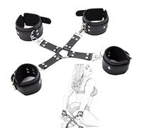 Bondage Esposas Tobilleras Set Cama Sexual BDSM Esposas Cruzadas de Cuero Tobilleras Correas de Sujeción SM Juegos Eróticos Juguetes Sexuales Ajustables para Parejas Mujeres Extremas