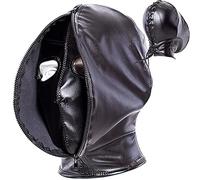 Bondage Head Mask Máscara de Cuero de Doble Capa con Cremallera Máscara de Aislamiento Suave con Arneses Ajustables Juego de Roles Fetiche con 2 Ventilaciones Juguete Sexual para Pareja(Schwarz,Männli
