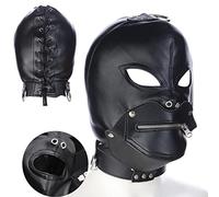 Bondage Head Mask SM Máscara de Cuero Ojos Abiertos Boca con Cremallera Erótica Máscara de Cuero Capucha Máscaras Restricciones de Cama Fetiche Ajustable Juguete de Coqueteo Juguete Sexual