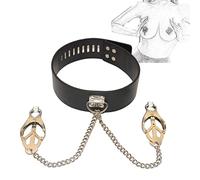 Bondage Peso Abrazaderas para pezones Sexo para pezones con collar de cuero SM Abrazaderas para pezones Collares BDSM Esclavo Tortura Conjunto de restricciones Juego de coqueteo Juguete sexual