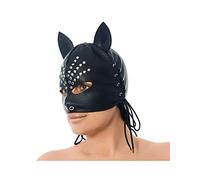 Bondage Play Máscara de Media Cabeza con Tachuelas Y Orejas de Gato Cuero - 100 gr
