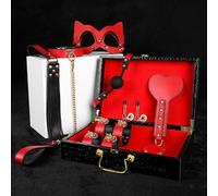 Bondage Set Conjunto de Bondage de cuero genuino rojo, Kits de juguetes sexuales BDSM, esposas de sujeción, Collar, látigo de mordaza, productos eróticos para mujeres y parejas