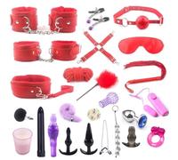 Bondage Set Juego de Bondage Bdsm de 25 uds con esposas de cuero, cuentas anales, tapón de cola y anillos vibradores para pene Para, juegos sexuales para adultos