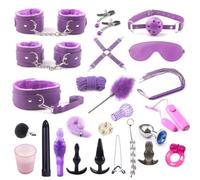Bondage Set Juego de Bondage Bdsm de 25 uds con esposas de cuero, cuentas anales, tapón de cola y anillos vibradores para pene Para, juegos sexuales para adultos