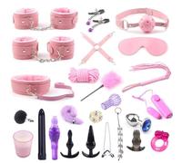 Bondage Set Juego de Bondage Bdsm de 25 uds con esposas de cuero, cuentas anales, tapón de cola y anillos vibradores para pene Para, juegos sexuales para adultos