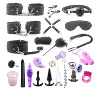 Bondage Set Juego de Bondage Bdsm de 25 uds con esposas de cuero, cuentas anales, tapón de cola y anillos vibradores para pene Para, juegos sexuales para adultos