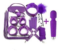 Bondage Set Kits BDSM de cuero sexy, juego de Bondage sexual de felpa con 20 velocidades, potente vibrador AV, juguetes sexuales para parejas exóticas