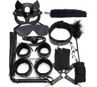 Bondage Set Kits de BDSM de cuero sexy, juego de Bondage sexual de felpa, esposas, juegos sexuales, látigo, mordaza, pinzas para pezones, Juguetes sexuales