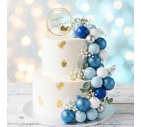 BondEron 50 bolas decorativas para tartas de color azul, decoración para cumpleaños, niños y hombres, decoración elegante para baby shower, bautizo