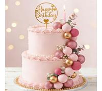 BondEron 50 bolas decorativas para tartas, decoración para tartas de cumpleaños, niñas y mujeres, decoración elegante para baby shower, bautizo