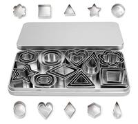 BondEron Juego de 30 cortadores de galletas de acero inoxidable, diferentes formas geométricas con caja de metal, accesorios de almacenamiento para galletas, fondant y hornear, color plateado