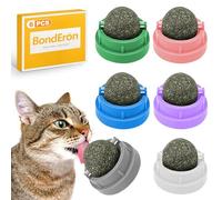 BondEron Juego de 6 bolas de hierba gatera con soporte de pared, juguete giratorio para gatos, pelotas interactivas para el empleo y la relajación