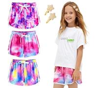 BondEron Pack de 3 pantalones cortos deportivos para niña, con cintura elástica, para fútbol, correr, fitness, entrenamiento, 5 - 14 años, multicolor, 10-11 anni