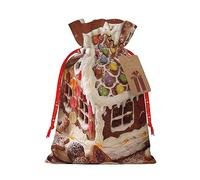 BONDIJ Bolsas de regalo de Navidad con cordón de Navidad en forma de pan de jengibre como casa de pueblo con etiquetas bolsas de dulces de Navidad bolsas de lino reutilizables para regalos de