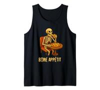 Bone Appétit Funny Halloween Pizza Skeleton Eating Pizza Camiseta sin Mangas
