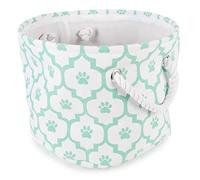 Bone Dry Cubo de almacenamiento plegable de poliéster para mascotas, redondo pequeño - 12 x 12 x 9 pulgadas, celosía Aqua