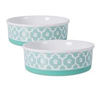 Bone Dry Lattice Collection - Cuenco y Recipiente para Mascotas, Redondo Grande, 7.5 x 7.5 x 2.4 Pulgadas, Color Aguamarina, 2 Piezas
