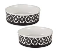 Bone Dry Lattice Collection - Juego de cuenco y recipiente grande para mascotas (7,5 x 2,4 pulgadas), color negro, 2 piezas