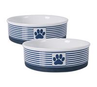 Bone Dry Paw & Patch Ceramic Pet Collection, Juego Grande, 7.5 x 2.4 Pulgadas, Azul náutico, (Paquete de 2)