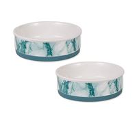 Bone Dry Pet Bowl Collection - Juego de cerámica Grande, Color Verde Azulado, 2 Piezas