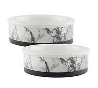 Bone Dry Pet Bowl Collection - Juego de cerámica, Grande, mármol, 2 Unidades, Color Blanco