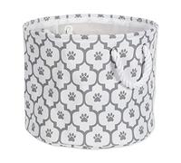 Bone Dry Pet Storage Collection - Cesta de Almacenamiento con Estampado de Huellas de celosía, Redonda pequeña, Blanco/Gris