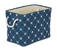 Bone Dry Pet Storage Collection - Estampado de patas y huesos, rectangular, grande, 17.5 x 12 x 15 pulgadas, enrejado azul marino